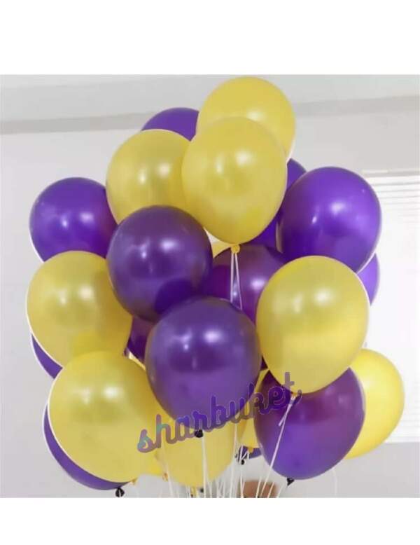 Облако шаров желто-фиолетового цвета металлик (25 шаров)