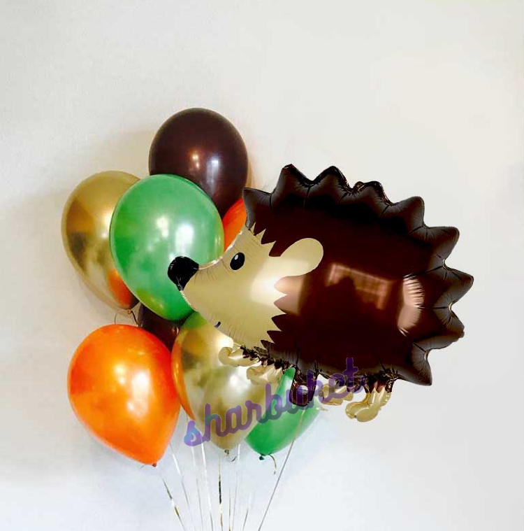Шар (22''/56 см) фигура, Лесной Ежик, 1 шт.. Воздушные шары в форме животных. Ежик с шариком. Шары с Ёжиком.